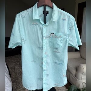 O'Neill MENS’ SMALL Short Sleeve Light Blue Beach Themed Button Down Shirt